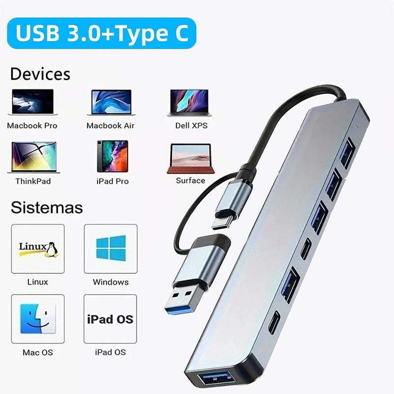 Laptop Accessories Usb - محول USB3.0 ثنائي الوظيفة بـ 7
