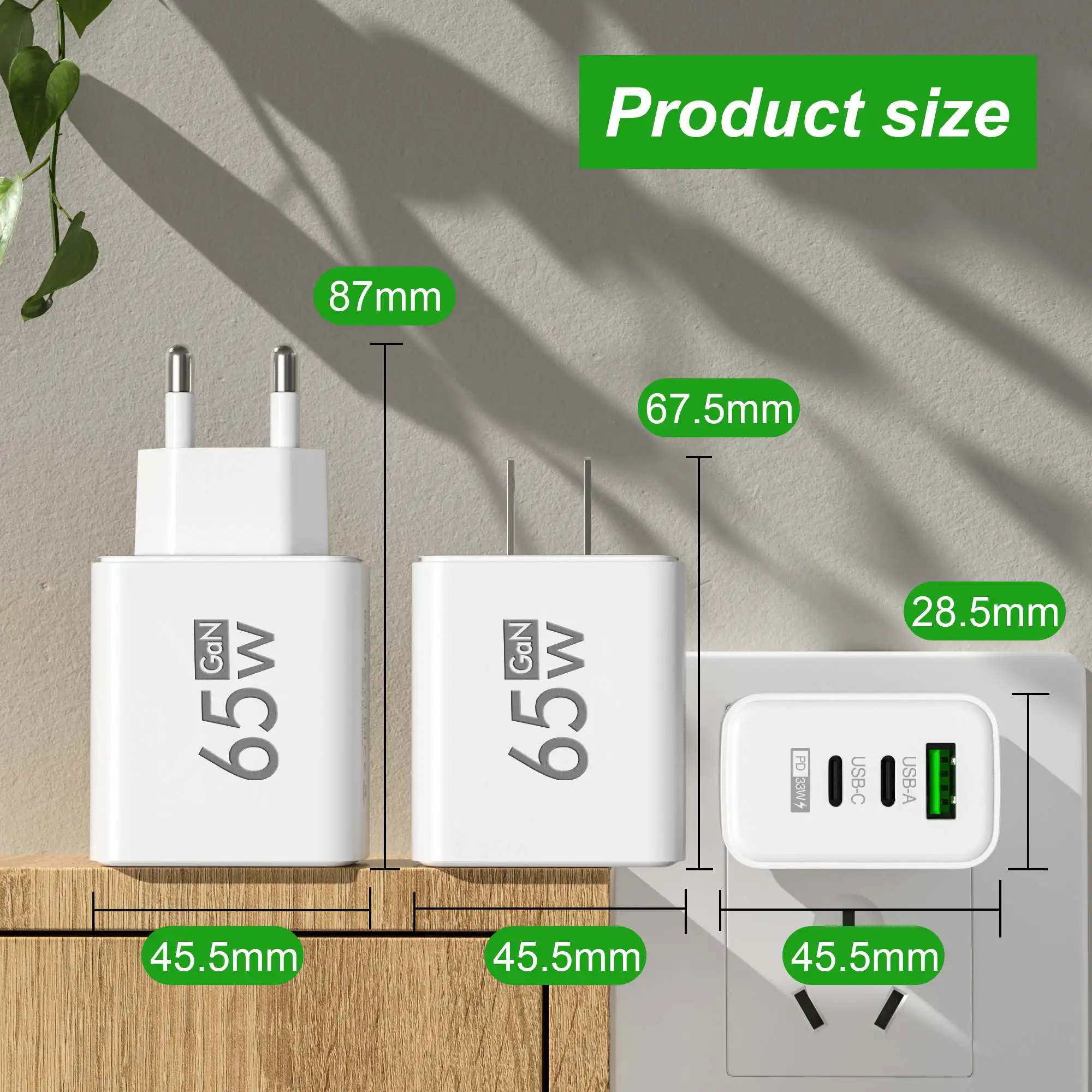 Laptop Accessories Usb - شاحن حائط قابل للطي بقوة 65