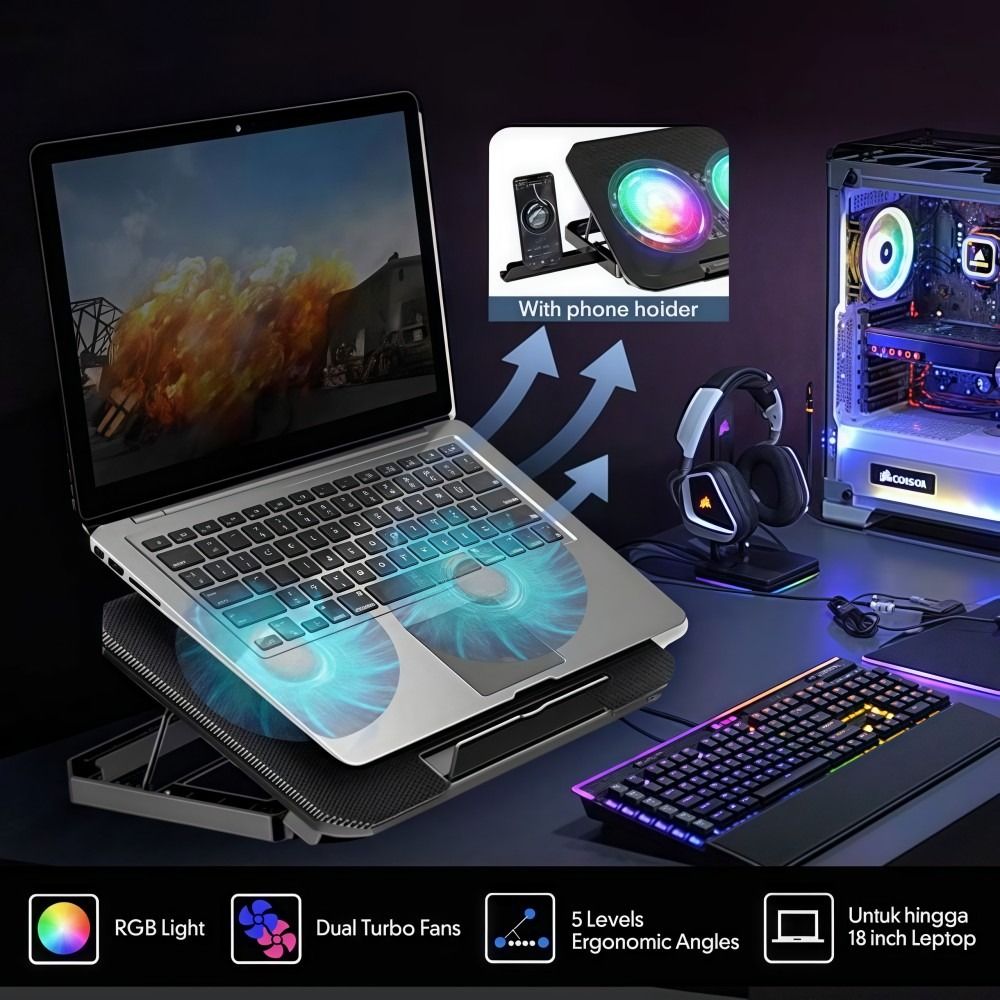 مبرد لابتوب بمروحتين مع حامل ه - مراجعة Laptop Accessories Cooling Pad وسعره